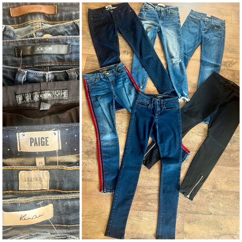 6 Pairs Designer Skinny Jeans Lot Size 25 - Joe’s, Paige, Hudson, KanCan